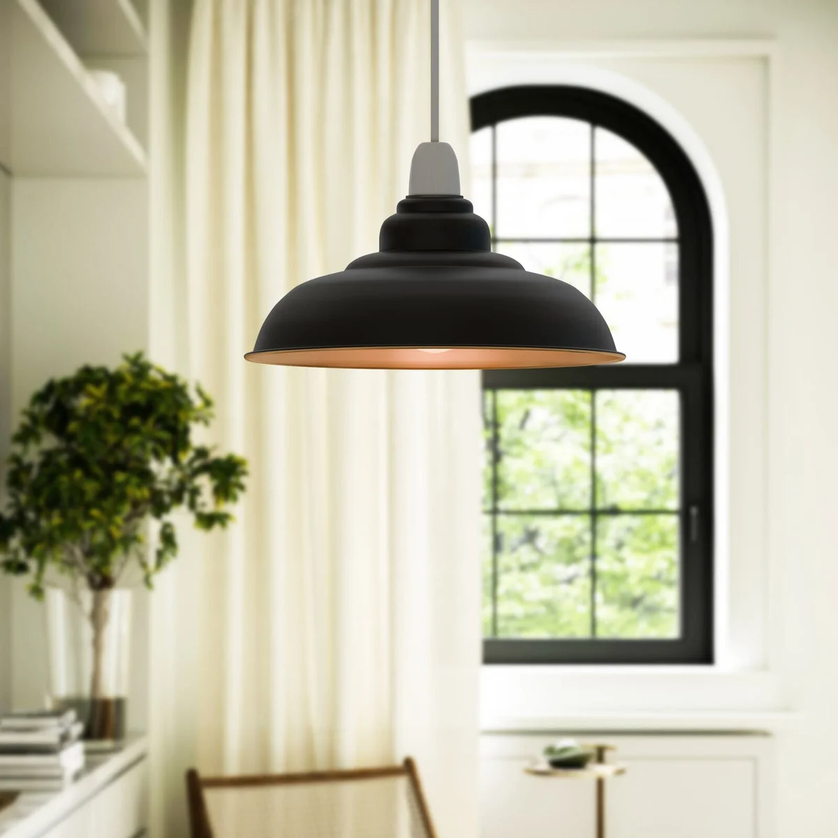 Black gold vintage industrial pendant lamp shade with E27 fitting, metal construction, and downward light direction