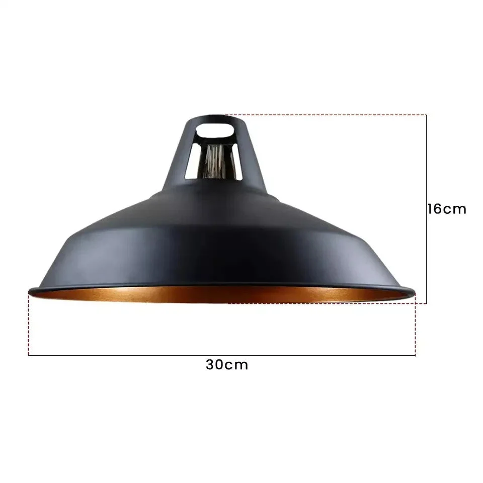 Black metal E27 lamp shade in semi curvy shape with inner gold finish, vintage industrial style pendant lighting accessory