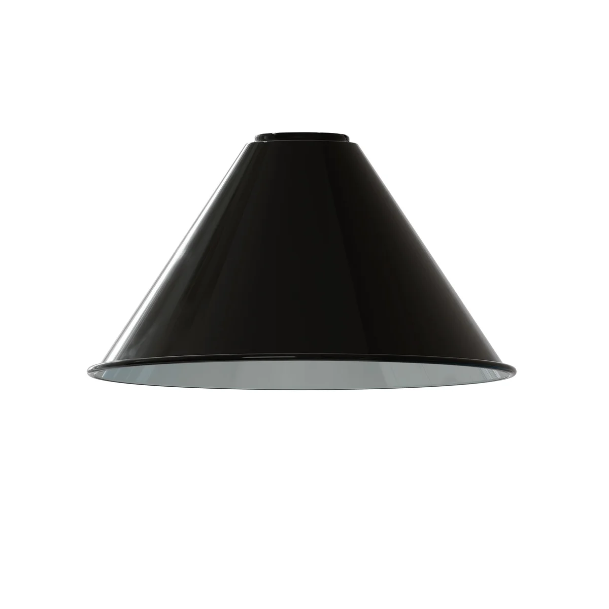 Shiny black industrial cone pendant light with adjustable metal shade hanging from ceiling, E27 bulb compatible