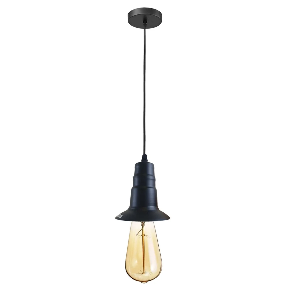 Green industrial style ceiling lamp with E27 bulb holder and 95cm PVC wire hanging from ceiling rose