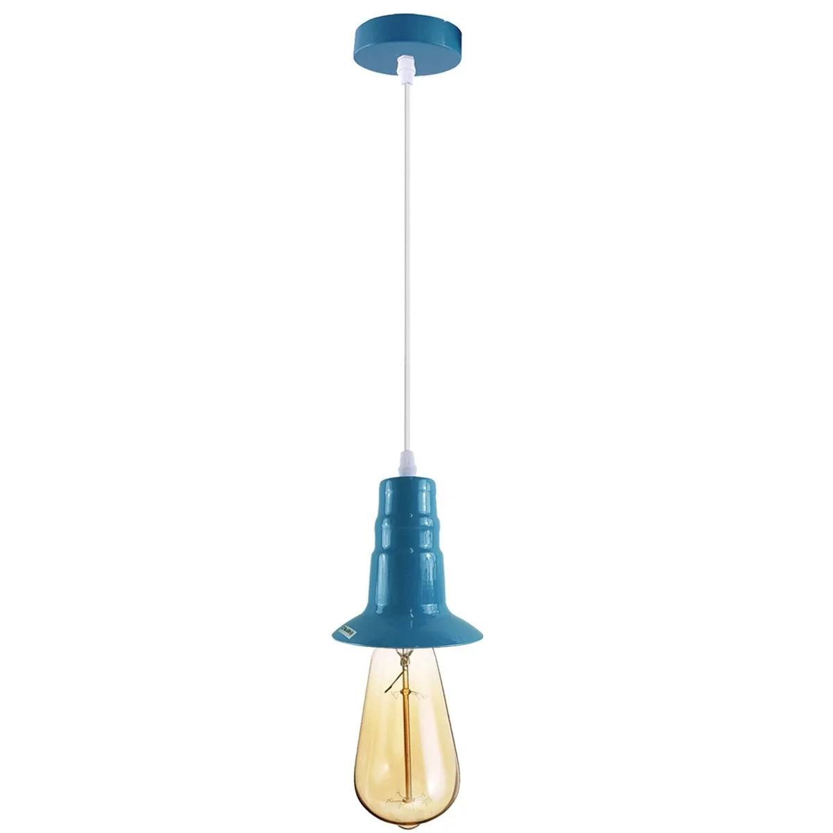 Vintage industrial style E27 ceiling light fitting in green metal with PVC wire and ceiling plate, no bulb included