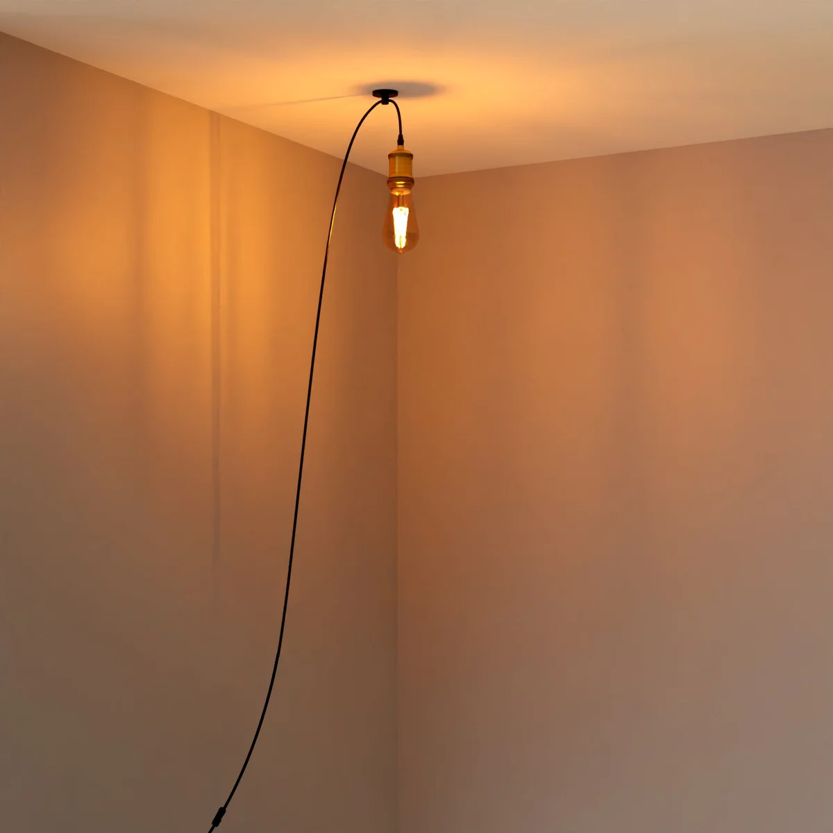 Vintage style adjustable length pendant light with metal dome shade and hanging cable with hook and on/off switch