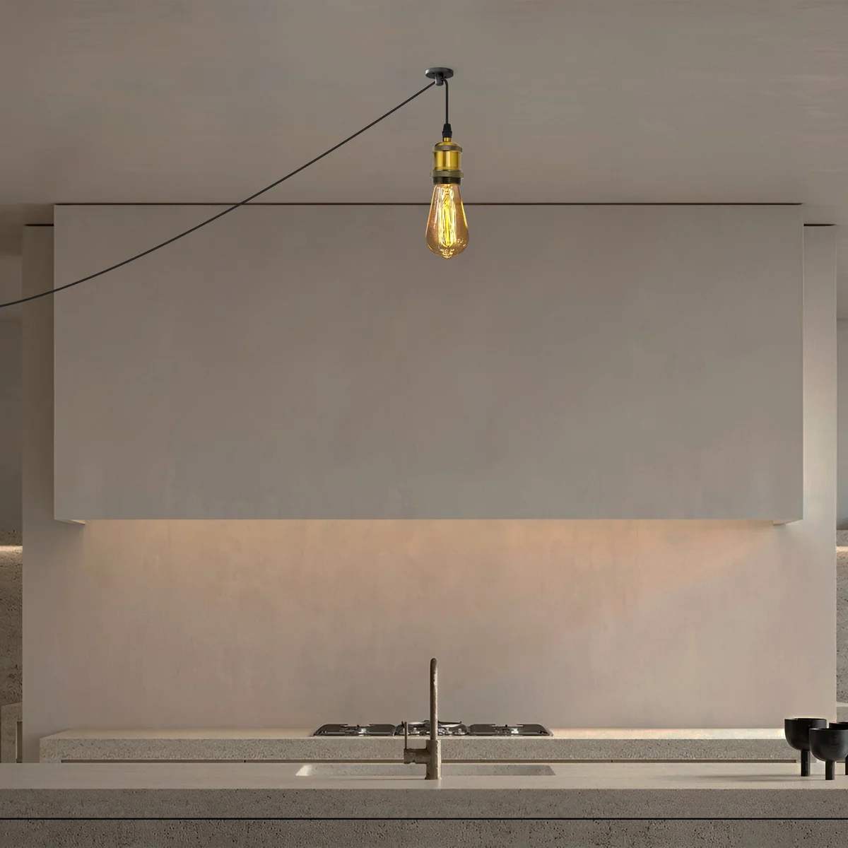 Vintage metal plugin pendant light with dome shade, hanging cable, on/off switch, and tighter hook ceiling mount