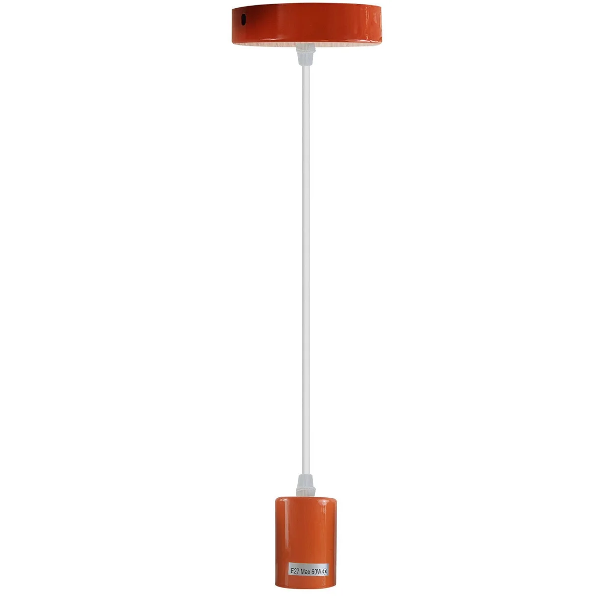 Industrial pendant lamp with metal and PVC E27 bulb holder, black ceiling plate, and 95cm wire hanging from ceiling