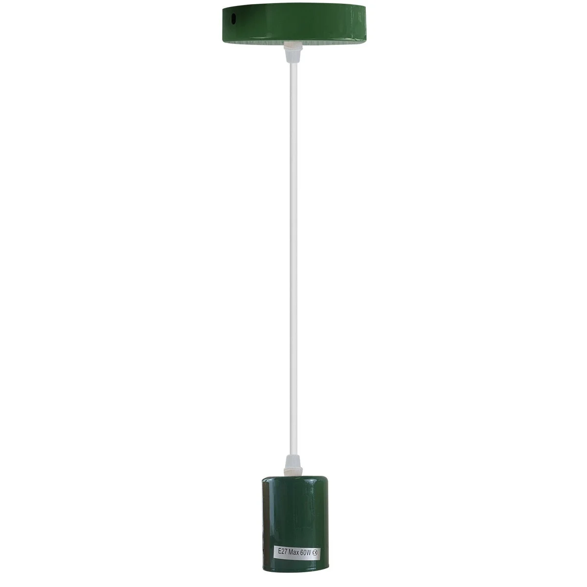 Industrial style pendant lamp holder with E27 base, metal and PVC materials, 95cm wire, ceiling plate included