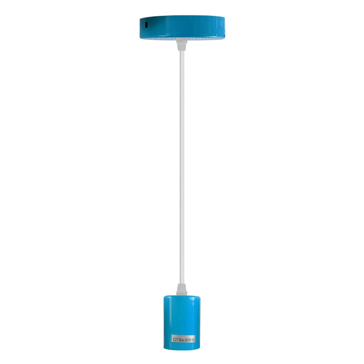 Industrial style E27 ceiling light fitting with metal and PVC pendant lamp holder and 95cm wire length hanging from ceiling plate