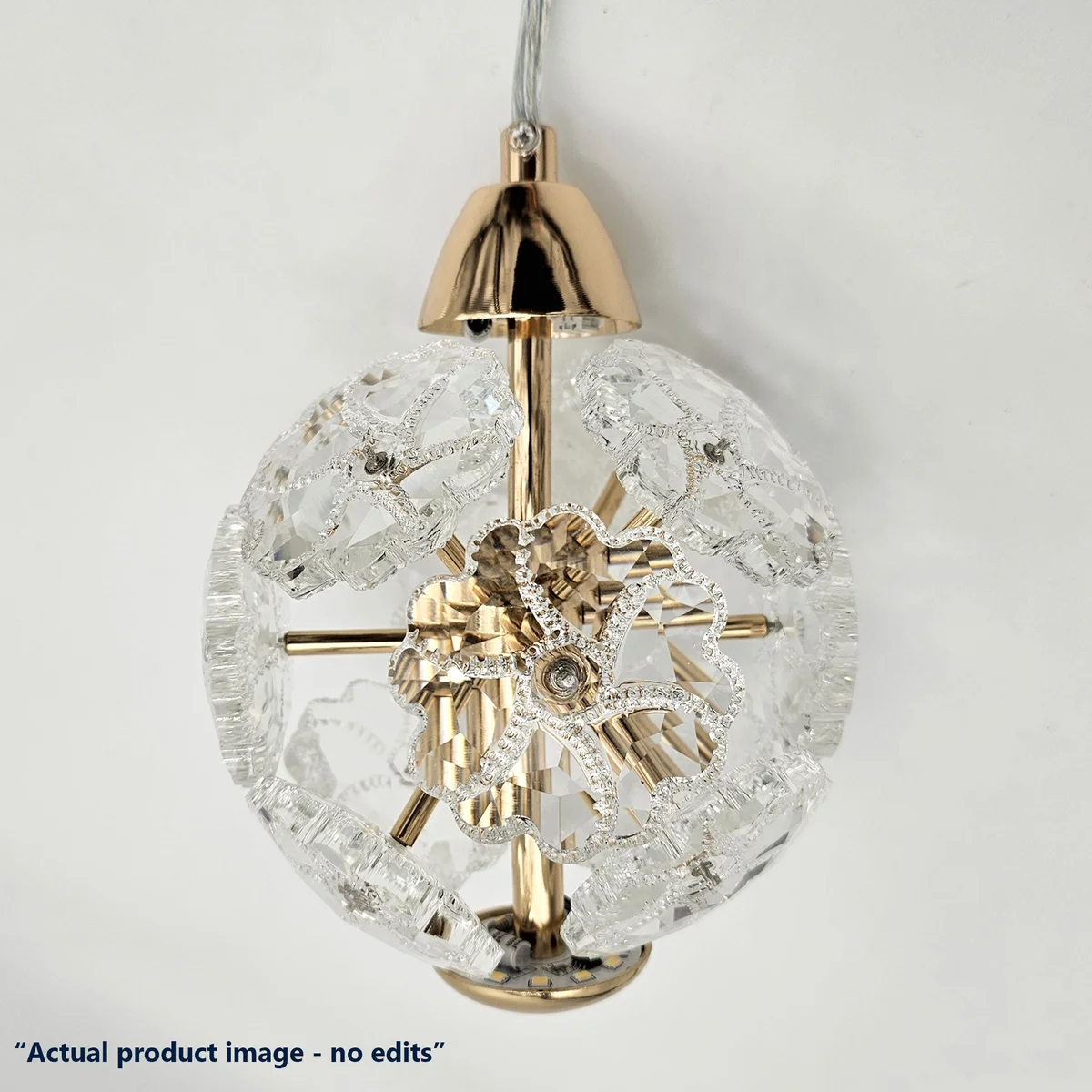 Modern pendant light with round amber textured crystal glass shade and adjustable cable, E27 bulb pendant ceiling fixture