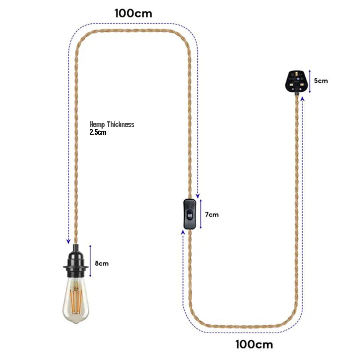Modern plug in pendant light with metal holder, PVC cable and wall bracket, Fitted with E27 socket, 110-240V, 60W