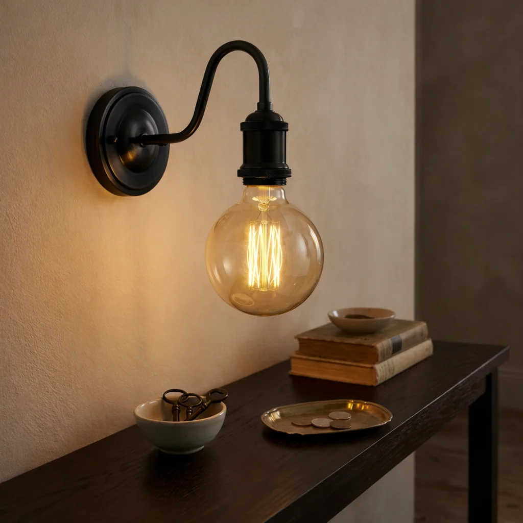Antique black swan wall light with vintage metal swan neck design, E27 bulb, wall-mounted indoor lamp