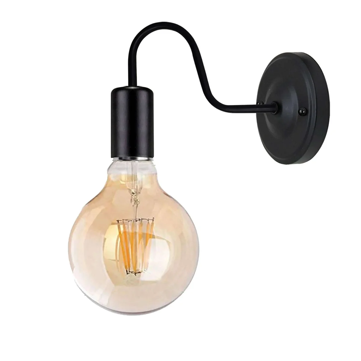 Antique black swan neck corded electric wall light with metal vintage industrial design and E27 bulb fitting mounted on wall