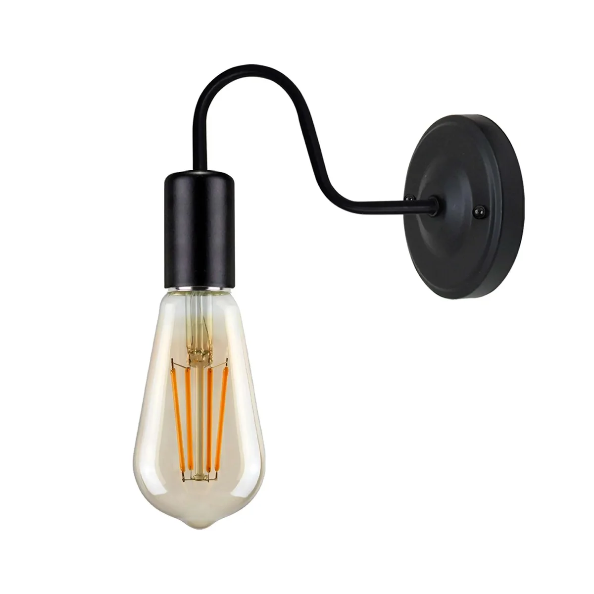 Antique black swan wall light with curved metal arm and vintage industrial design, suitable for indoor use with E27 bulb