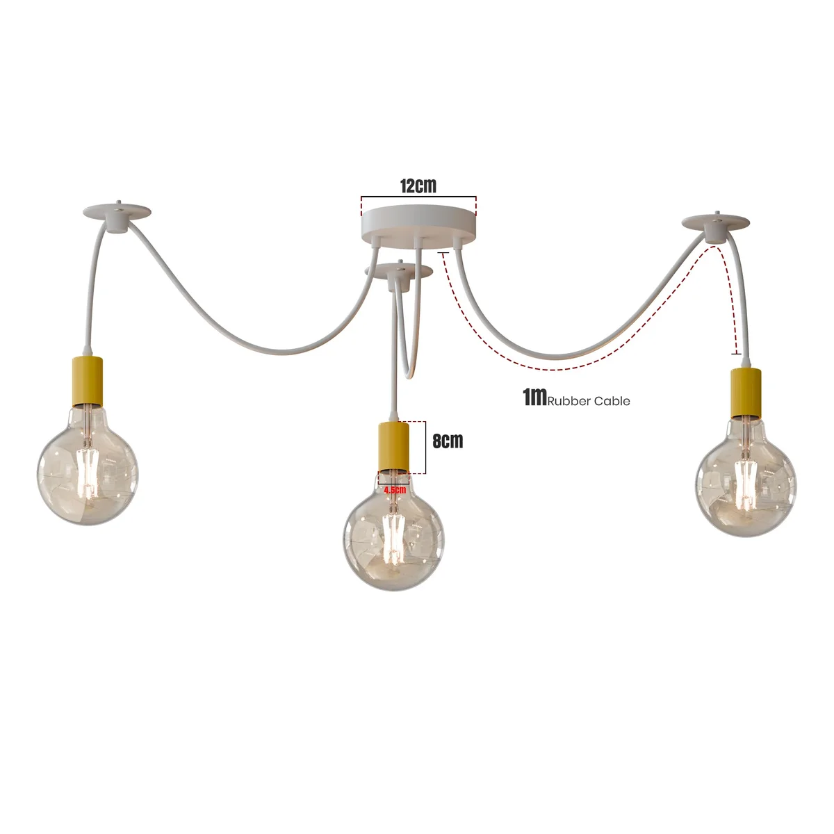 Vintage industrial 3-way adjustable cable pendant light with metal shades and ceiling plate in black finish