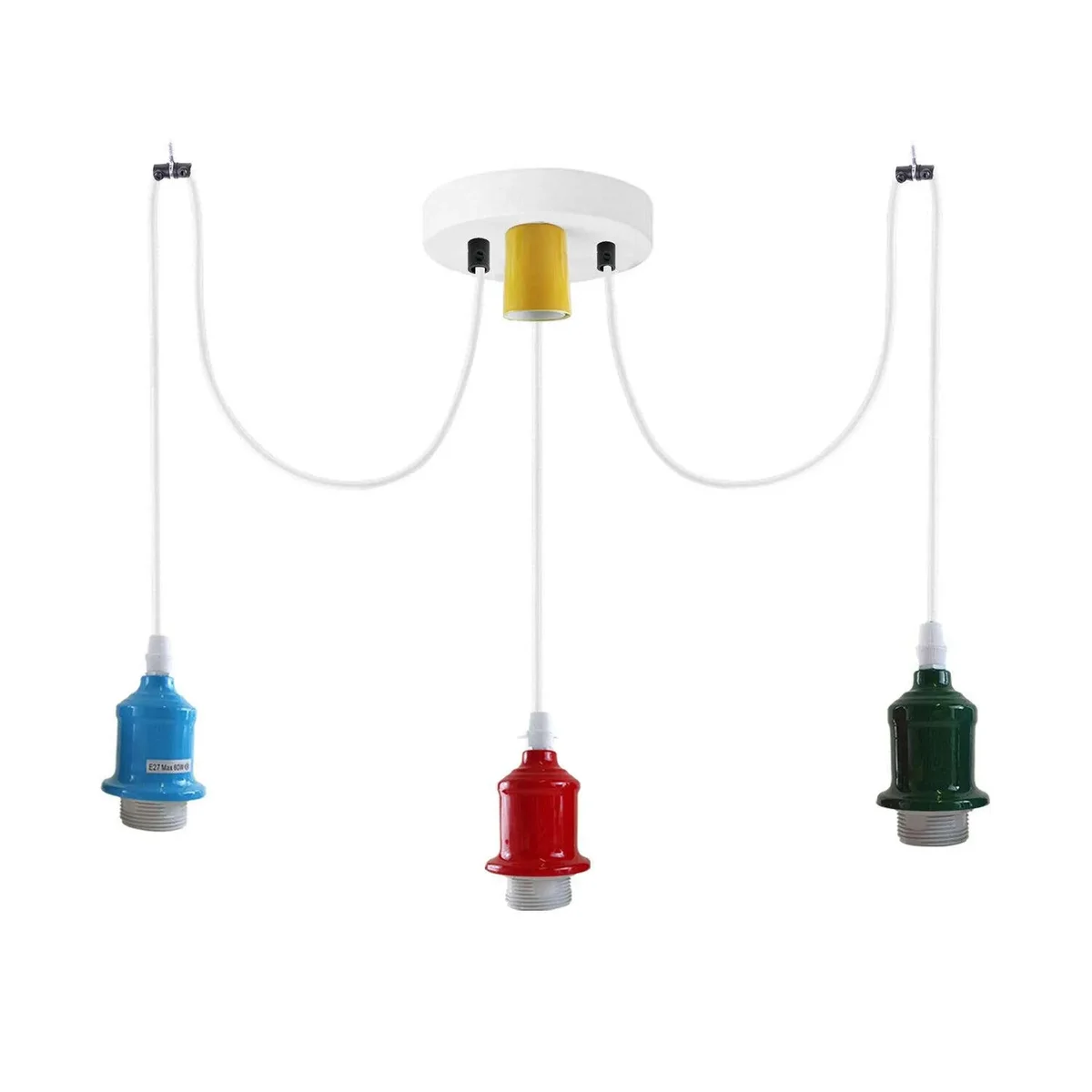 Vintage industrial style 3 way pendant light with three adjustable E27 bulb holders and metal ceiling plate