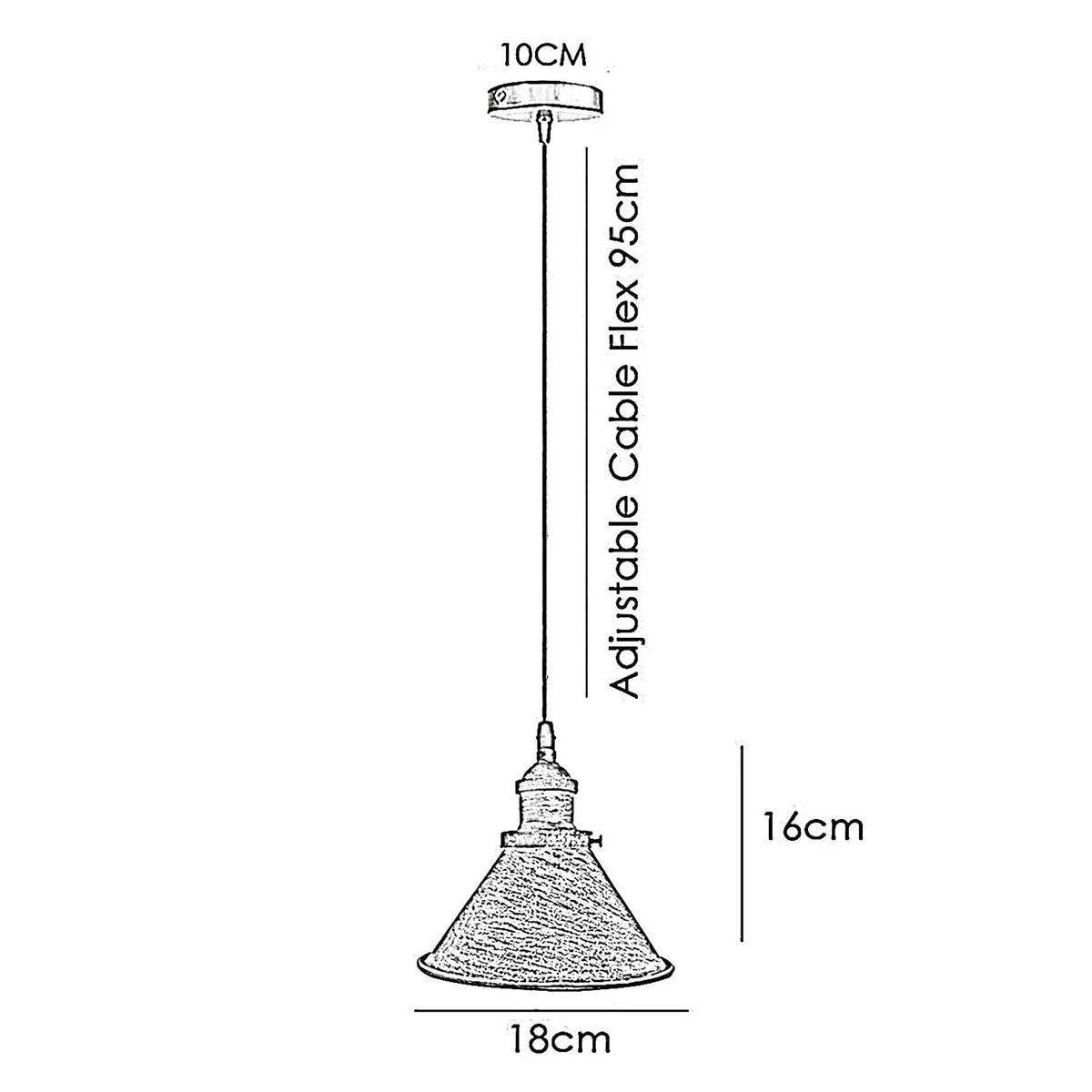 Vintage metal hanging ceiling pendant light with warm glow, compatible with E27 bulb pendant, shown installed indoors