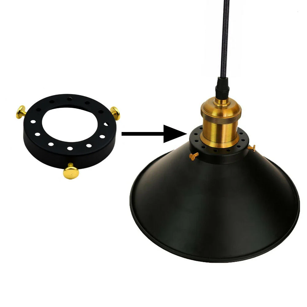 Black lampshade fitter made of iron with a 7cm diameter and black finish, suitable for ceiling pendant fixtures