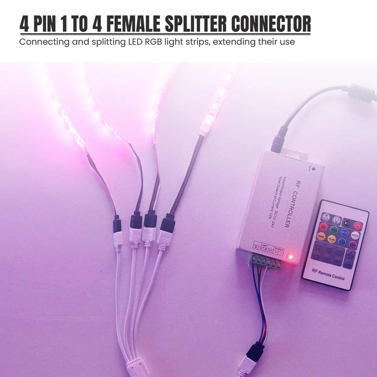 Three plastic LED strip extension cables with JST male and female connectors for easy installation and flexible lighting setups