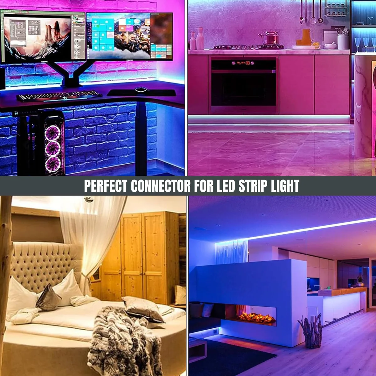 Three plastic RGB LED connector clips with male and female JST connectors for easy LED strip light extension and connection