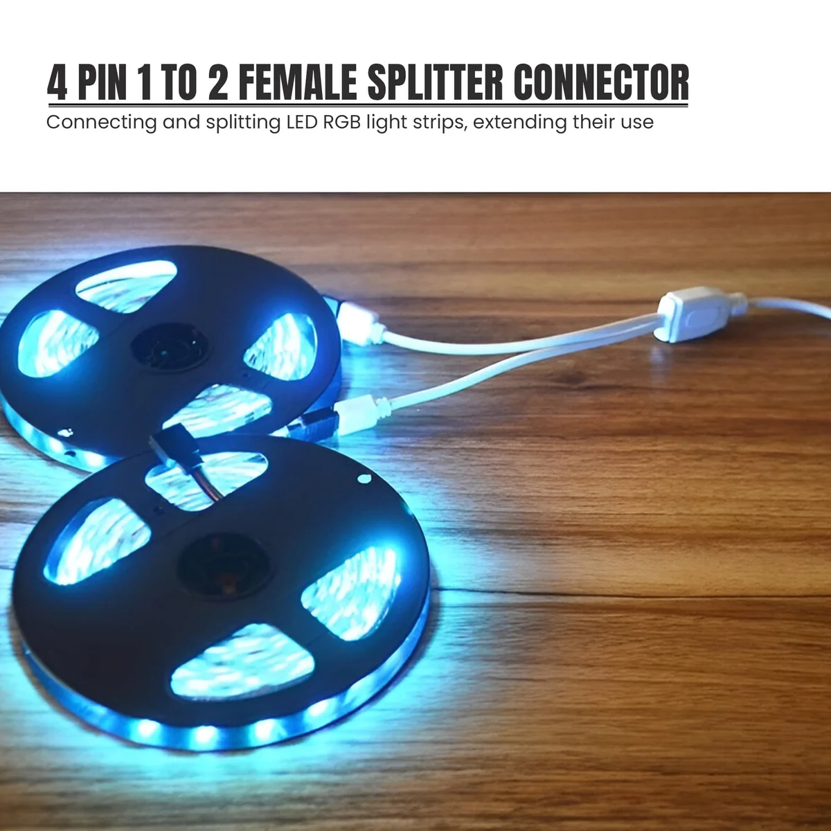 Weather-resistant LED connector cable adapter with JST male and female clips for flexible LED strip light connections
