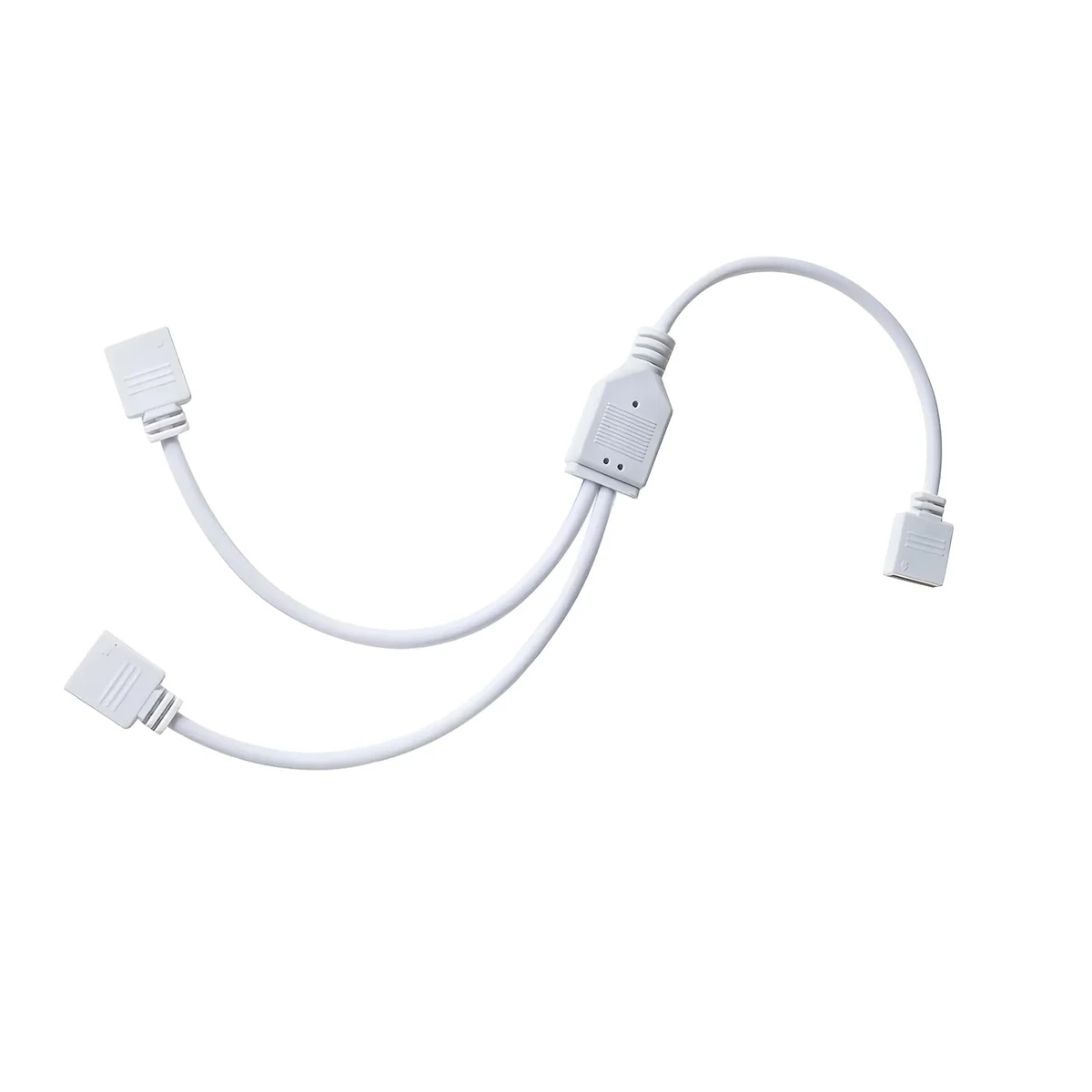 Three plastic LED strip light connector cables with male and female JST connectors on a white background