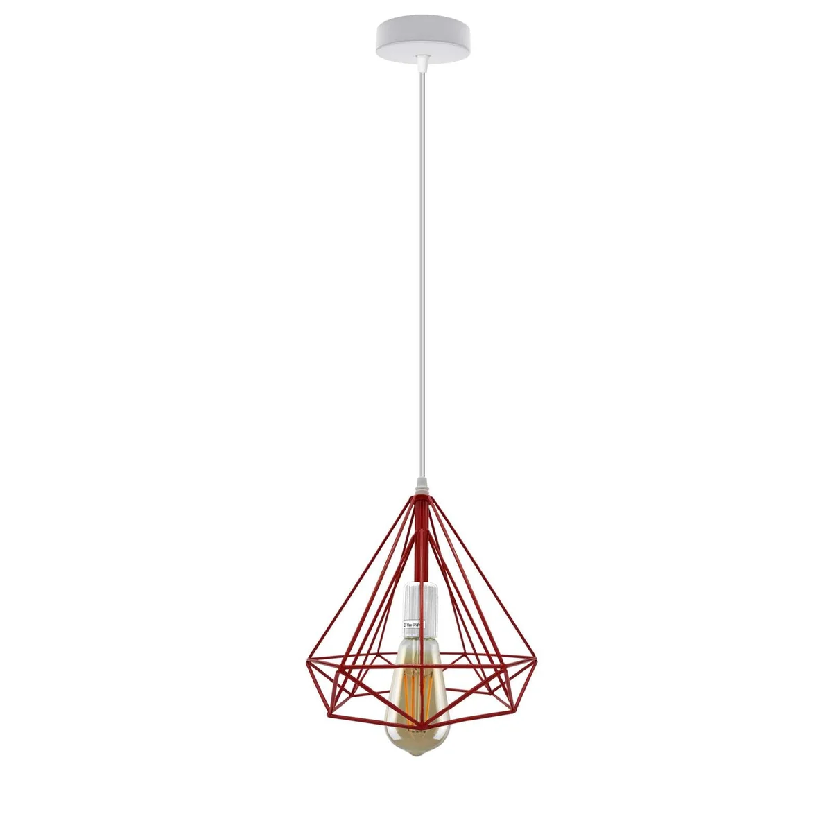 Vintage pendant light with diamond cage metal design hanging from ceiling, featuring E27 bulb holder and 95cm cable