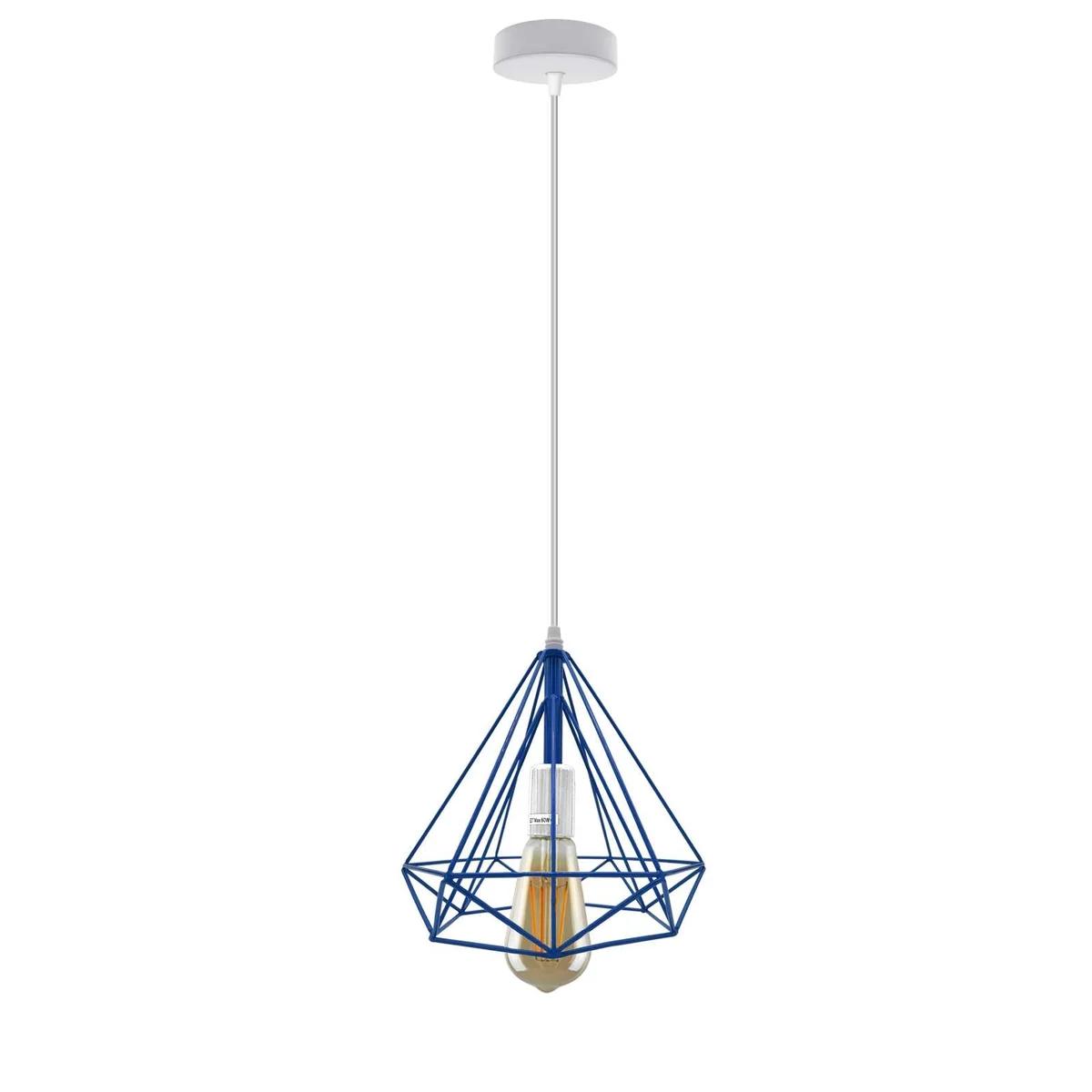 Vintage pendant light with diamond cage metal shade and 95cm cable, suitable for E27 bulbs, shown indoors hanging from ceiling