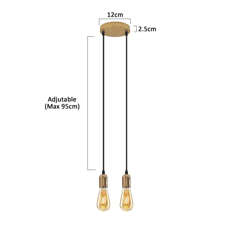 Two-head vintage metal ceiling pendant light with adjustable cables and E27 bulb pendant sockets in modern style