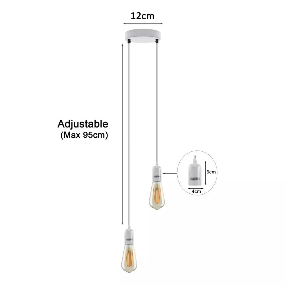 Two-head vintage metal ceiling pendant light with adjustable cables, ideal indoor pendant lighting for modern spaces