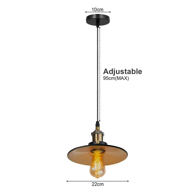 Vintage pendant lighting with a single metal cone shade, adjustable cable, and E27 bulb compatibility in industrial style