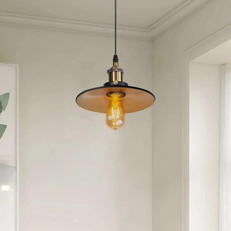 Metal cone pendant light with vintage industrial design, black metal shade, and adjustable 95cm PVC cable hanging from ceiling