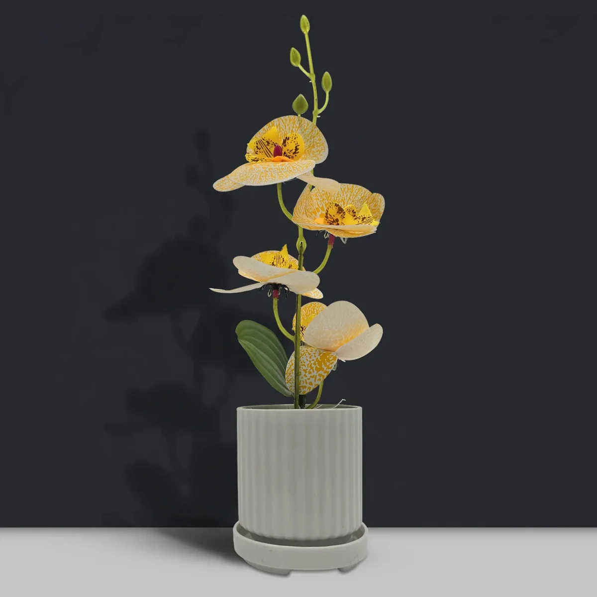 Eco-friendly artificial flower orchid in a modern pot, perfect for indoor table decoration, 30cm tall silk plant