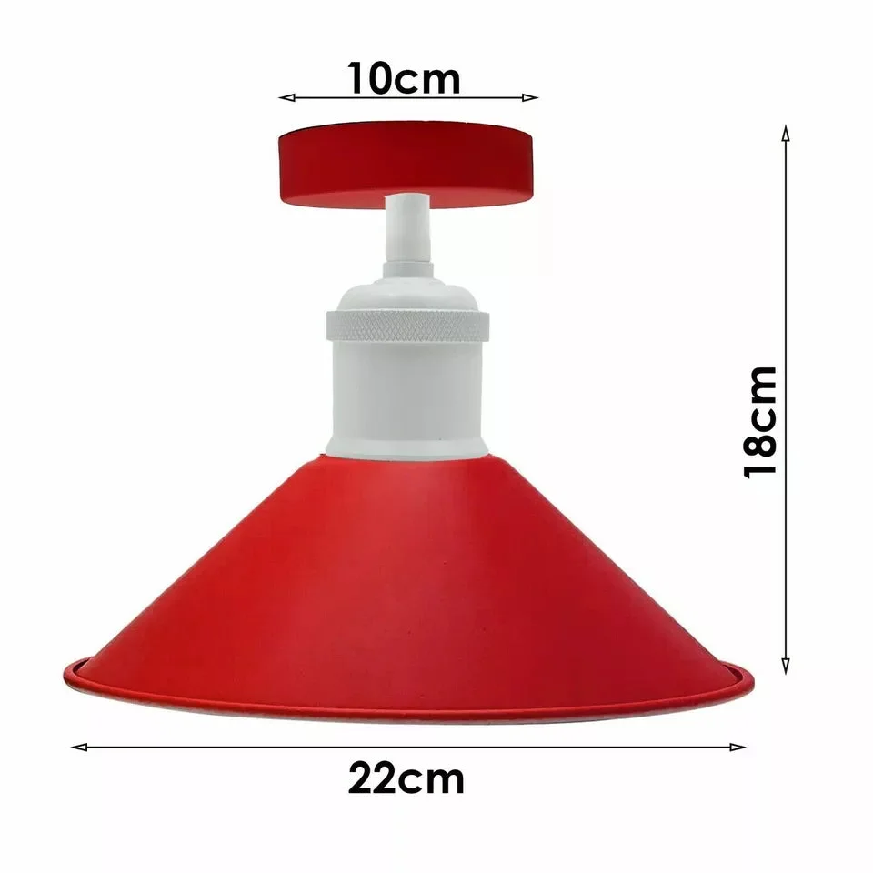 Black metal cone E27 bulb ceiling light with white holder and flush mount, ideal for vintage and industrial decor