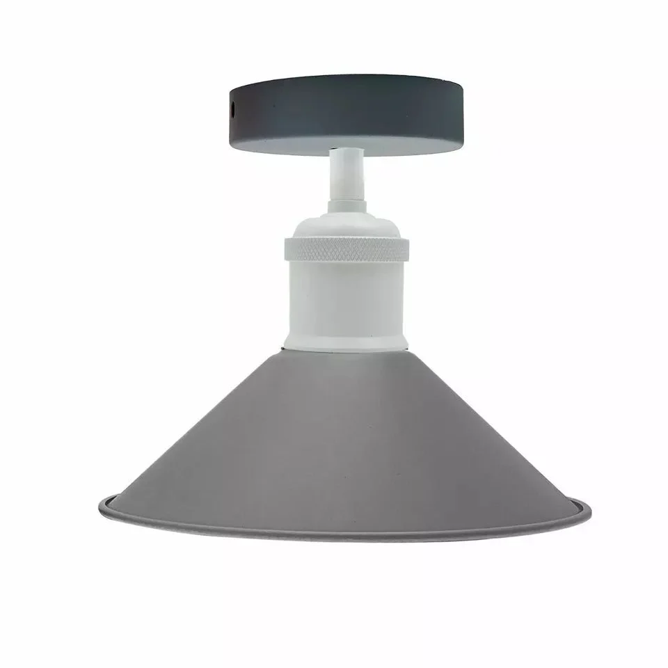 Black metal cone compact ceiling pendant with white holder and ceiling rose, designed for low ceilings and small spaces