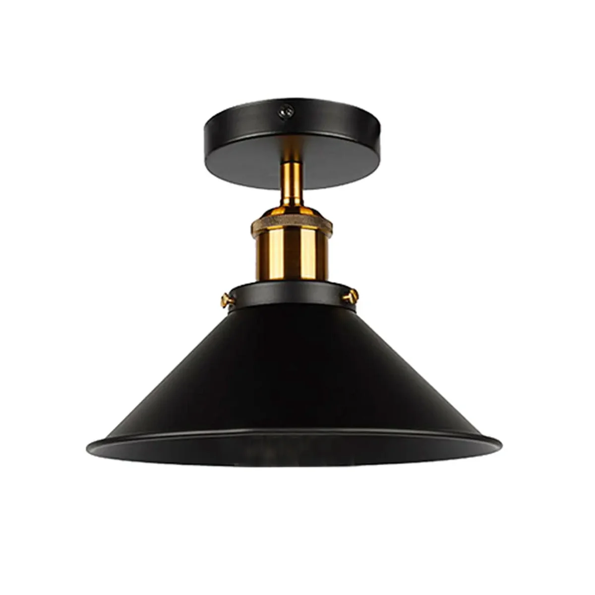 Rustic industrial wall sconce with black metal finish, E27 lamp base, and round light shade for loft or café lighting