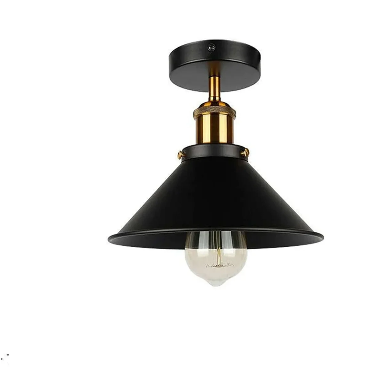Black metal loft style wall sconce with E27 bulb holder and round light shade, ideal for loft, café, or office lighting