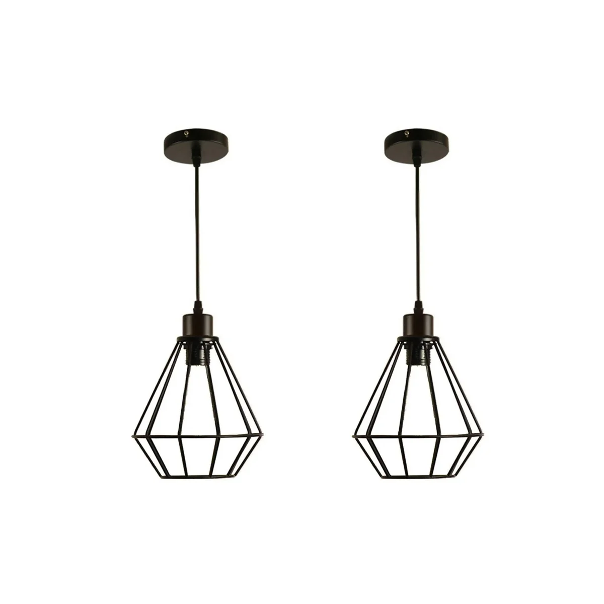 Black ceiling pendant with industrial metal wire cage and E27 bulb, suitable for indoor ceiling mounting