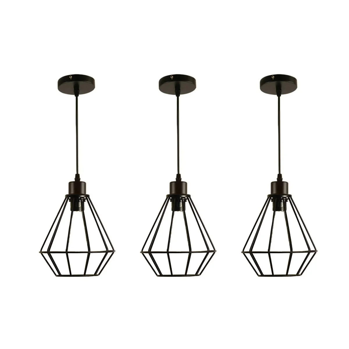 Black industrial metal wire cage indoor ceiling light with E27 bulb holder and hardwired ceiling mount