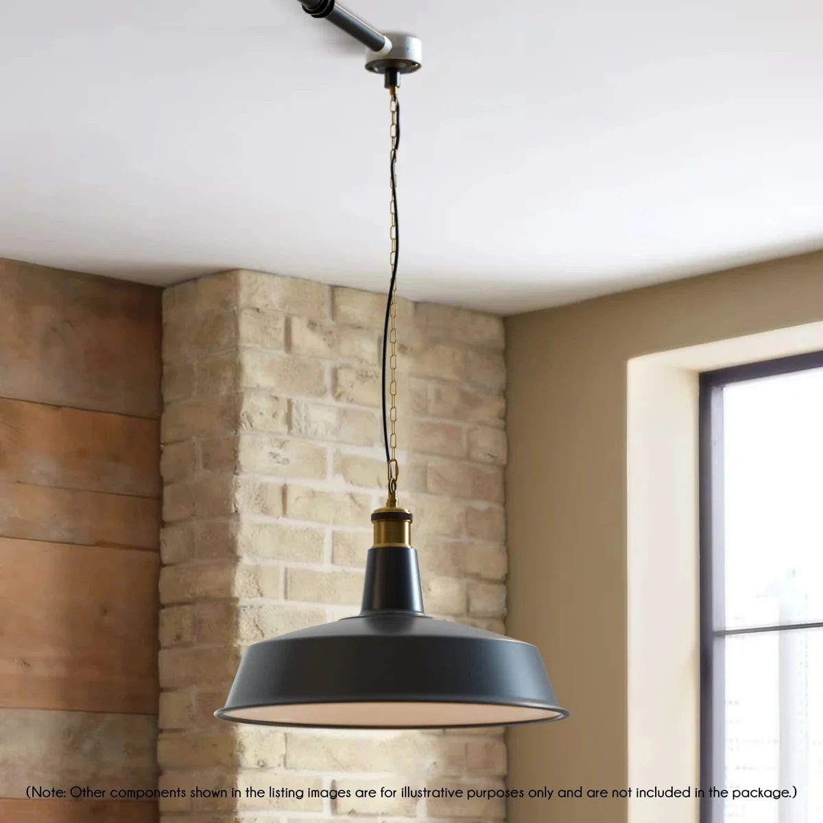 Large black metal industrial pendant light with a 40cm diameter, sleek design, and E27 bulb holder ceiling mounted