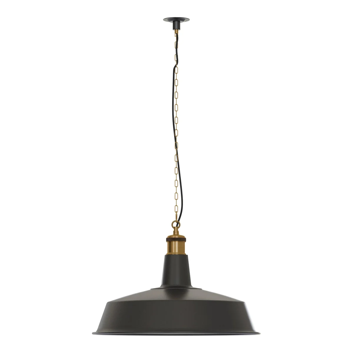 Large black metal industrial pendant light with conduit pipe design, ceiling mounted, 40cm diameter, E27 bulb holder.