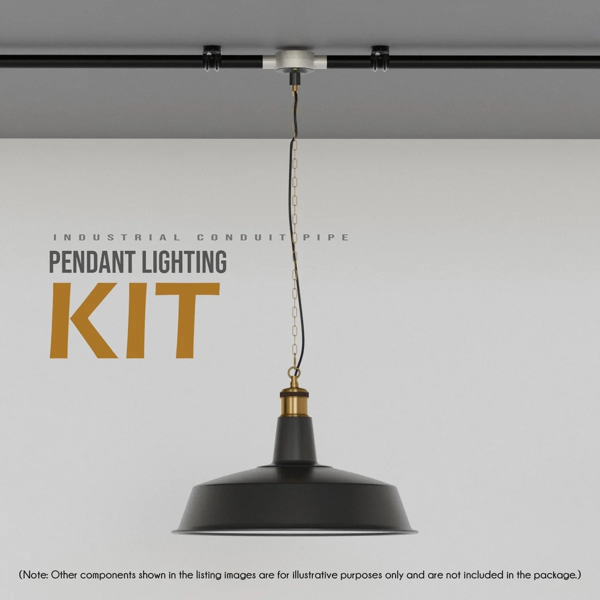 Black metal industrial pendant light with 40cm diameter, sleek finish, and E27 bulb holder hanging from ceiling