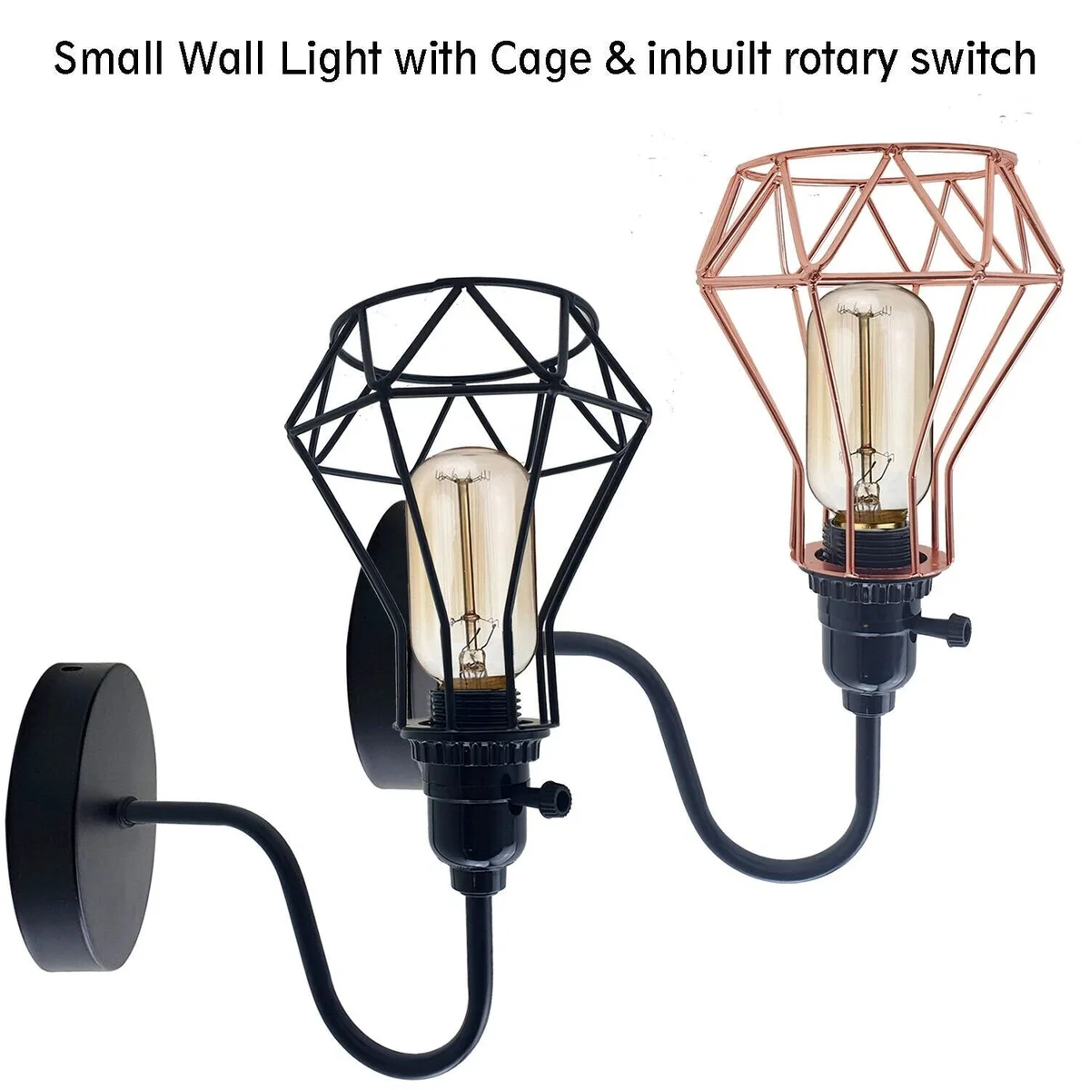Industrial wall sconce with geometric metal cage and E27 lamp holder in vintage industrial style for indoor use
