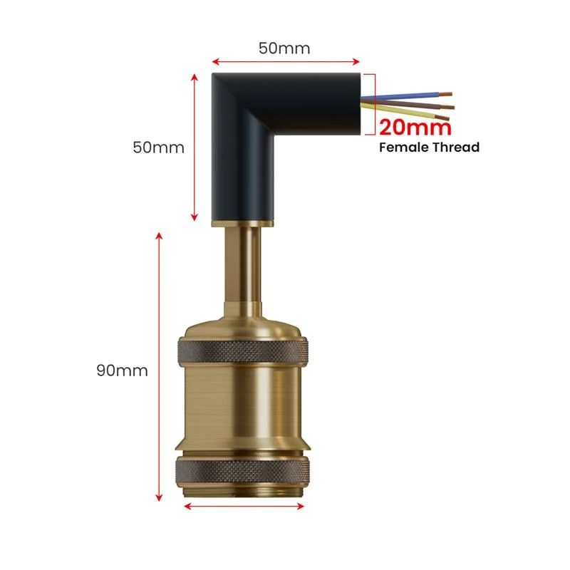 Adjustable wall sconce with metal L and Tee connectors and E27 arm holder for versatile lighting setups