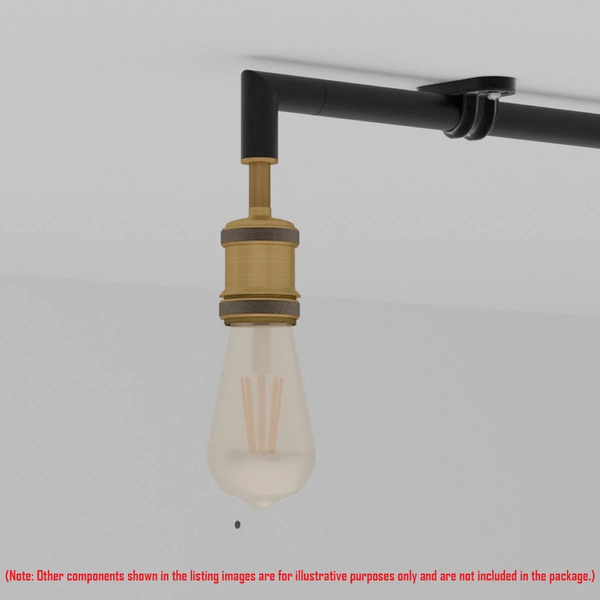 Metal L and Tee connectors with adjustable E27 bulb holder and arm for versatile wall lighting setups