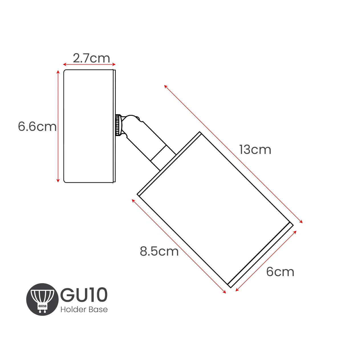 Rotatable yellow brass metal wall spotlight with cylindrical design and attached galvanized steel conduit loop-in box