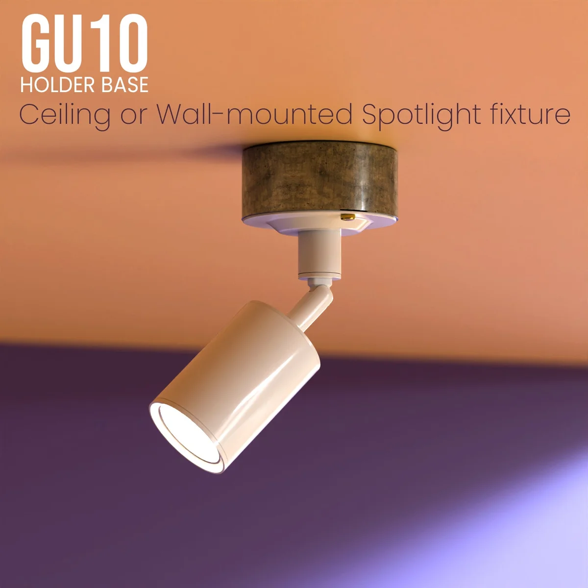 Rotatable wall spotlight in yellow brass with cylindrical metal design and attached galvanized steel conduit loop-in box