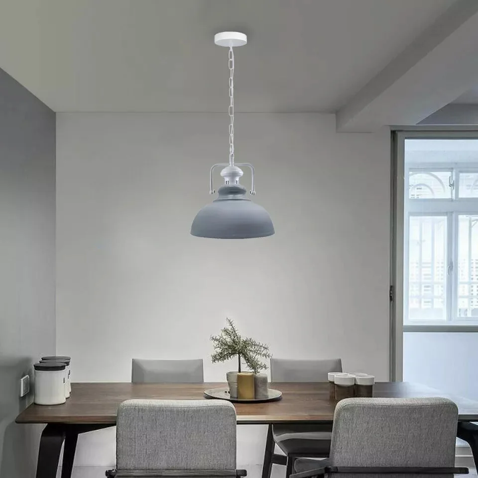 Vintage metal industrial pendant light with single head shade and E27 bulb holder, ceiling mounted in rustic style