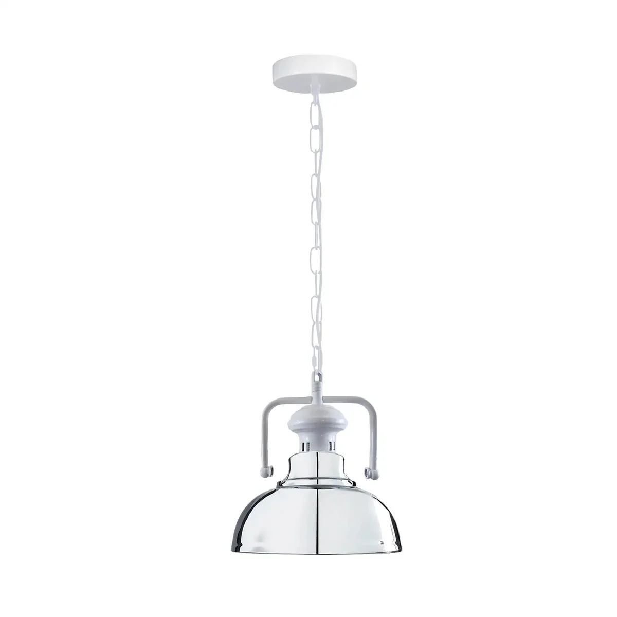 Rustic pendant light with single metal shade and E27 bulb holder hanging from ceiling in industrial style