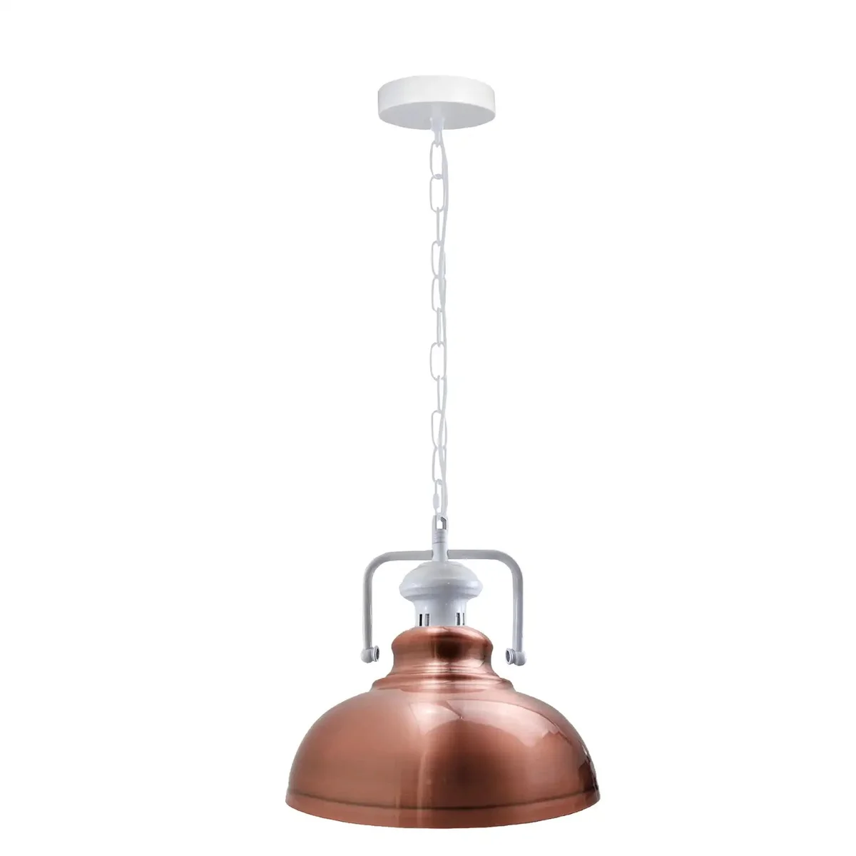 Vintage metal single head shade corded electric pendant light with industrial style and E27 bulb holder hanging from ceiling