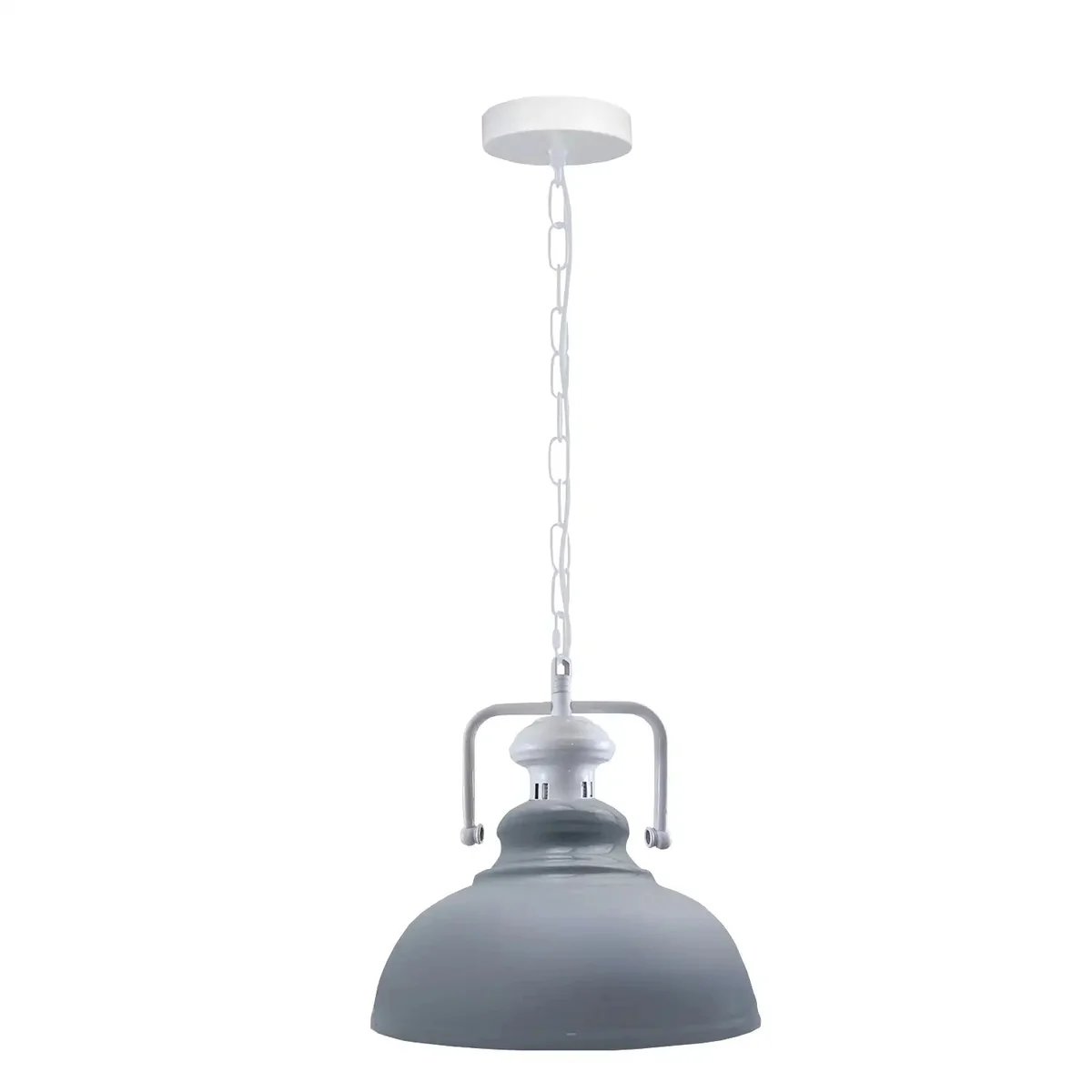 Vintage metal industrial pendant light with single E27 bulb holder and rustic ceiling mount in a warm indoor setting