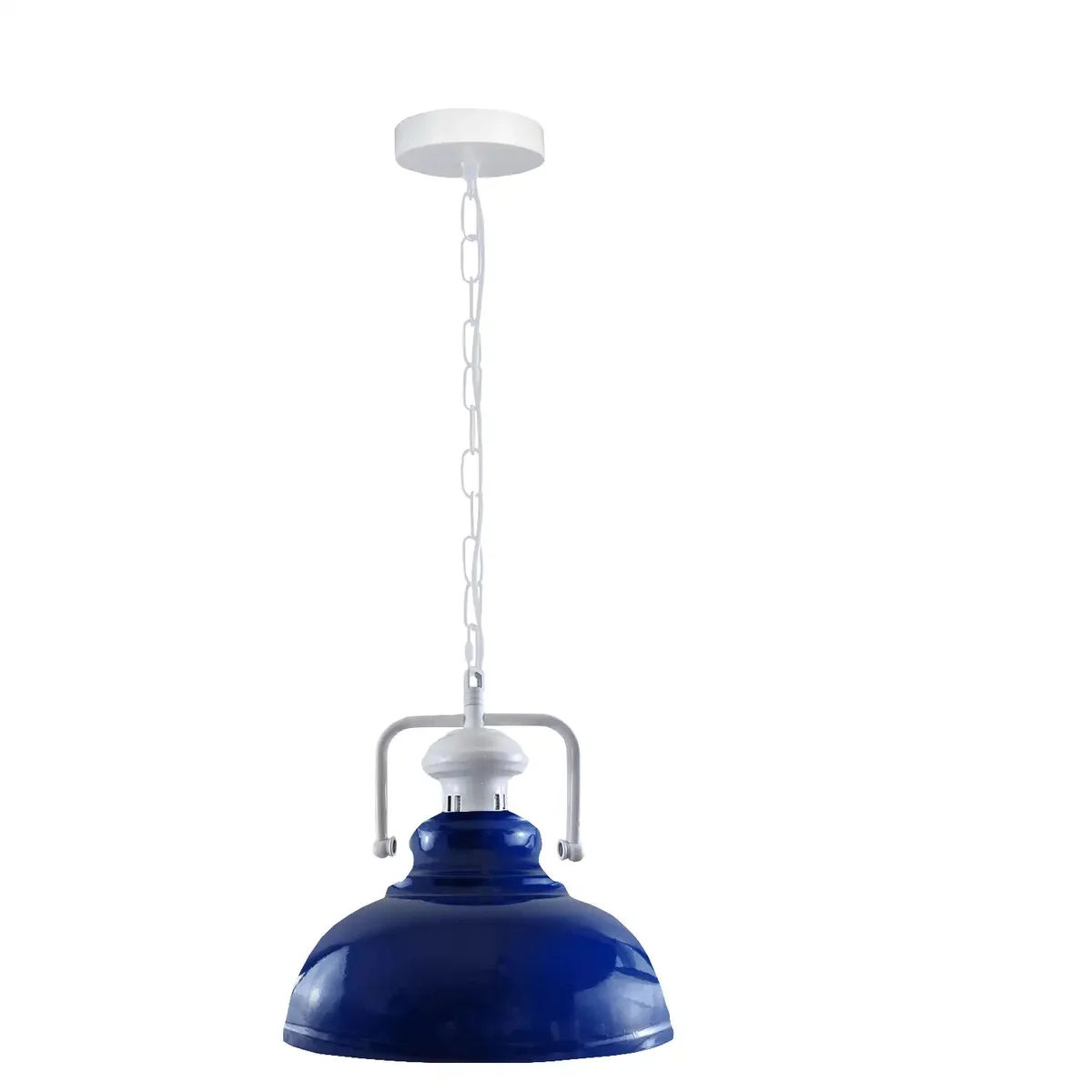 Rustic vintage industrial pendant light with single metal shade and E27 bulb holder hanging from ceiling cord