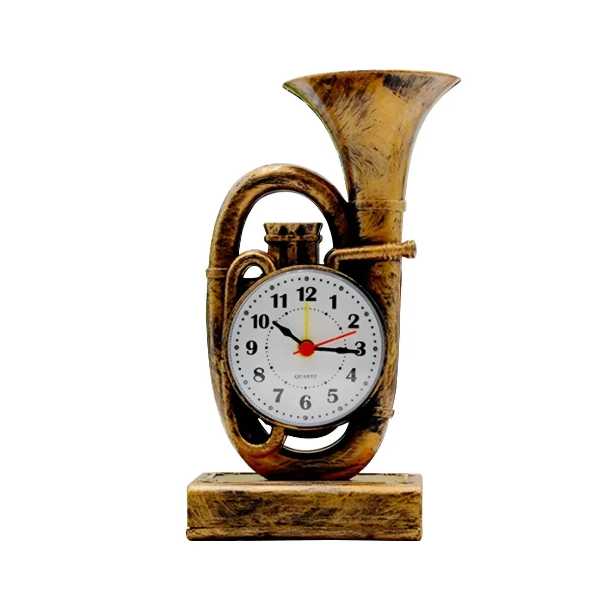 Vintage trumpet-shaped plastic and glass clock in chrome with analogue display, ideal for bedroom or living room decor